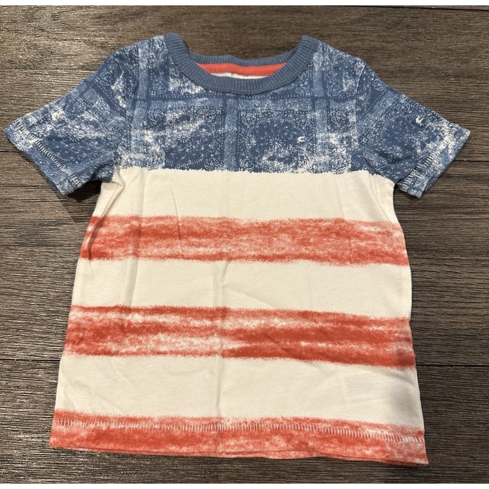 Genuine Kids Oshkosh red white blue paisley stripe short sleeve t-shirt sz 18m